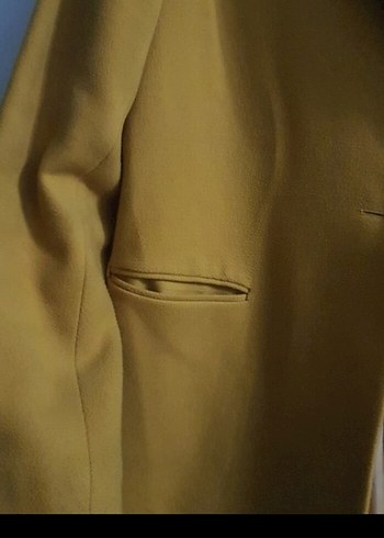 Düğmeli hardal Kadın Uzun Kaban - Görsel 3