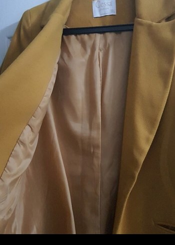 Düğmeli hardal Kadın Uzun Kaban - Görsel 2