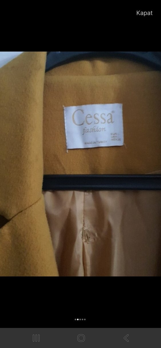 Düğmeli hardal Kadın Uzun Kaban - Görsel 4