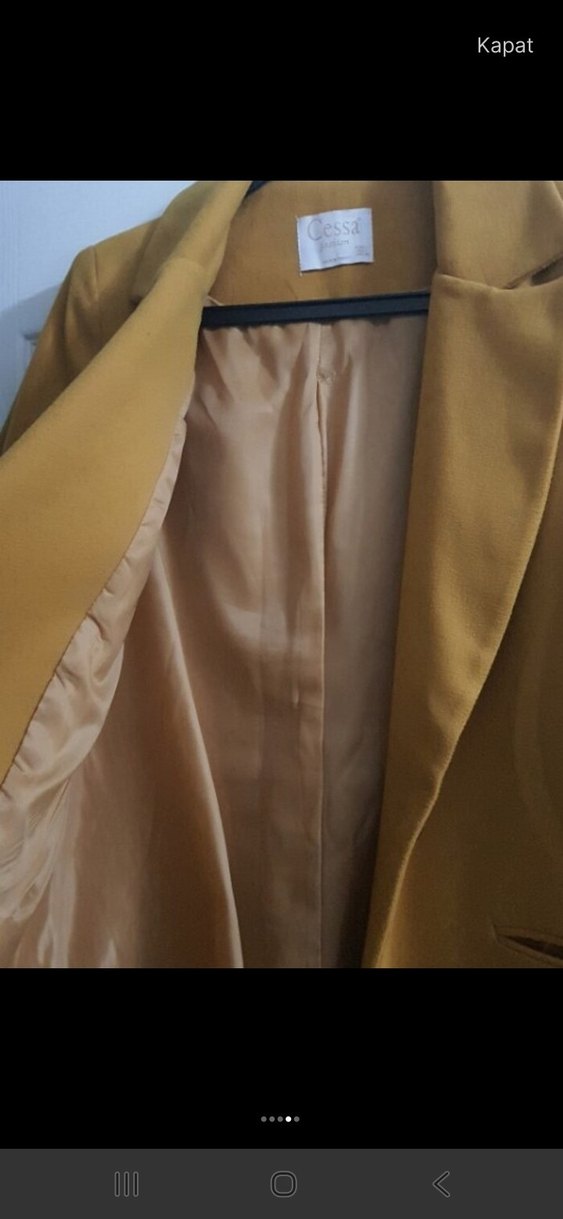 Düğmeli hardal Kadın Uzun Kaban - Görsel 2