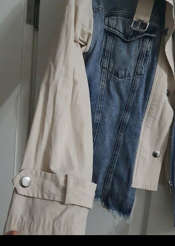 Bej Krem Denim Kombinli Kadın Ceket - Görsel 2