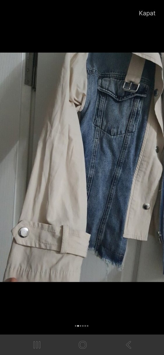 Bej Krem Denim Kombinli Kadın Ceket - Görsel 2