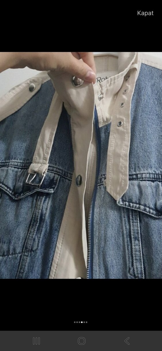 Bej Krem Denim Kombinli Kadın Ceket - Görsel 4