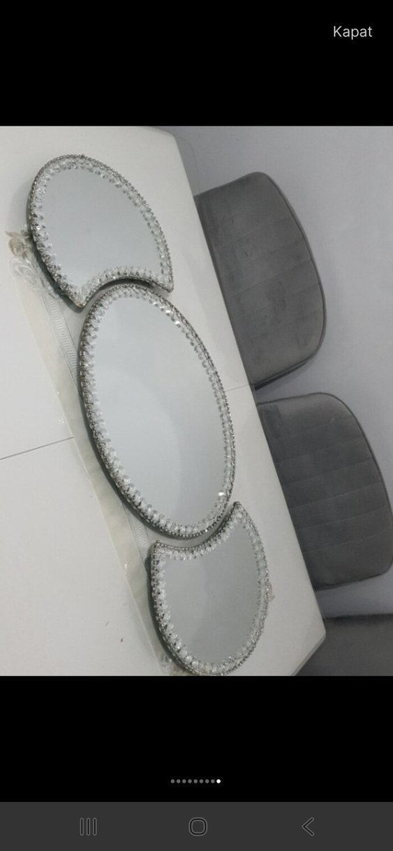 Gri Kenarlı Beyaz Oval Dekoratif Ayna - Görsel 5