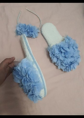 Mavi Fırfırlı Kadın Terlik lohusa terlik - Görsel 2