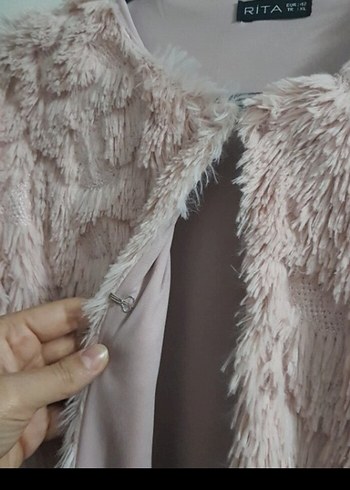 Pembe Uzun Kadın Suni Kürk Ceket - Görsel 2