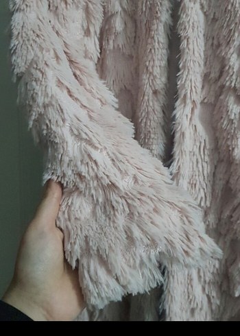 Pembe Uzun Kadın Suni Kürk Ceket - Görsel 5