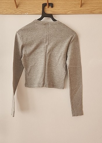 s Beden gri Renk Gri V Yaka Uzun Kollu Crop