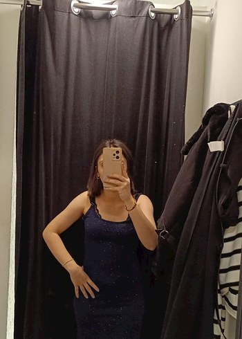 Diğer lacivert simli Midi Elbise