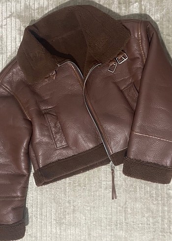 ZARAKahverengi Kürklü Deri Kadın Biker Ceket