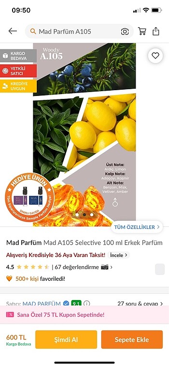  Beden Renk mad parfüm a105 100 ml erkek parfümü