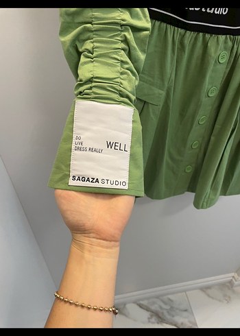 Sagaza Yeşil Kemerli Mini Kadın Elbise - Görsel 3