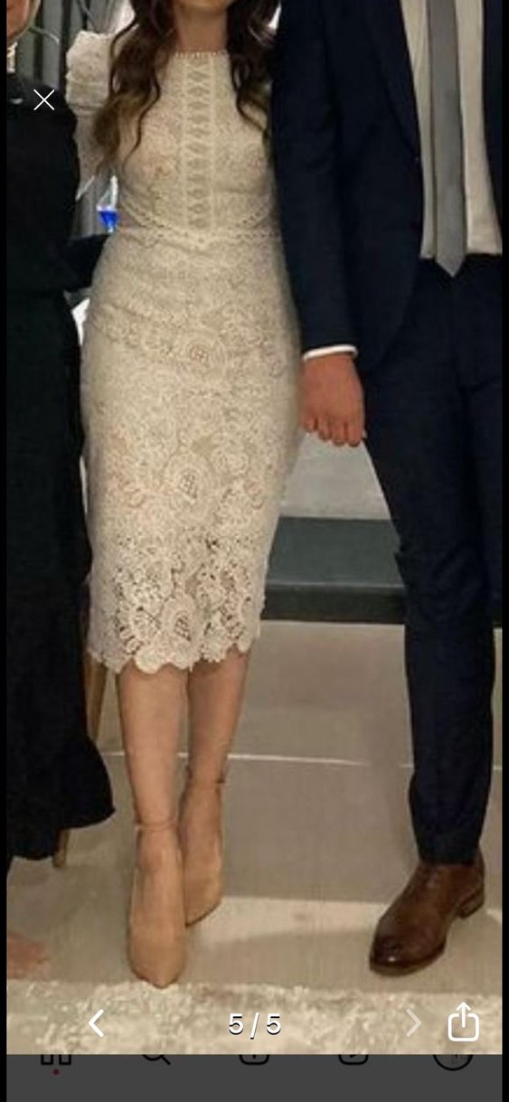 Dantel Detaylı Beyaz Midi Kalem nişan söz Elbisesi - Görsel 3