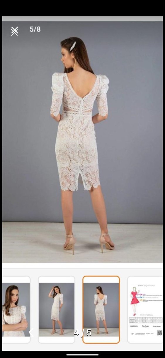 Dantel Detaylı Beyaz Midi Kalem nişan söz Elbisesi - Görsel 2