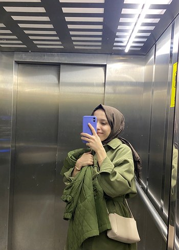 Kadın Haki Midi Parka, Yüksek Yaka, Salaş Kesim