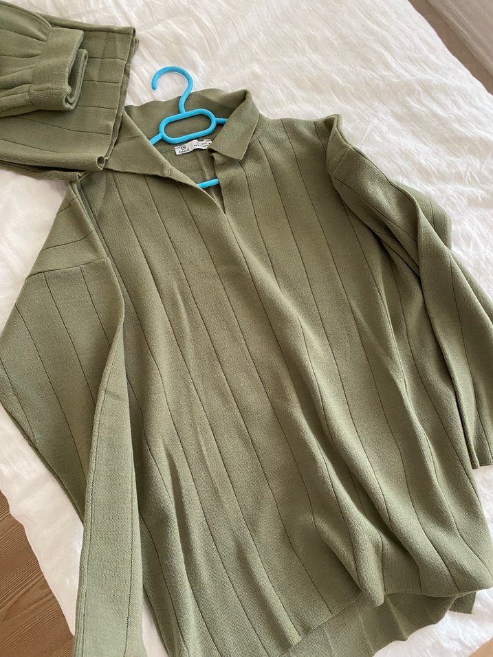 Kadın Keten Örgü Salaş Triko Kazak - Görsel 2