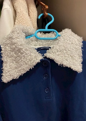 Düğmeli Mavi Kadın Sweatshirt - Görsel 2