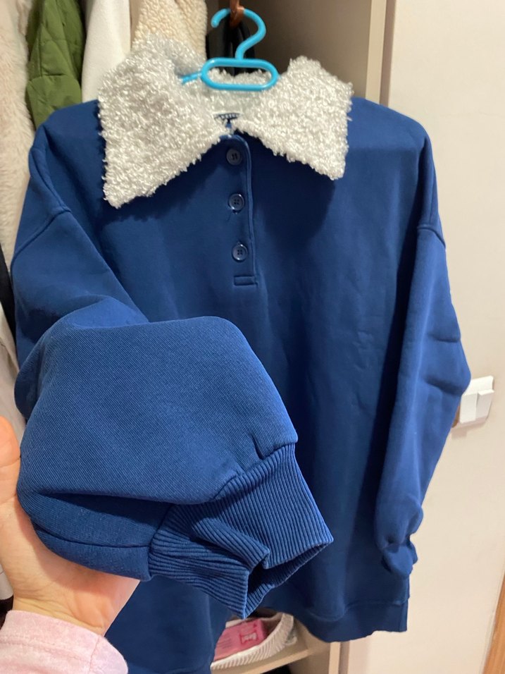 Düğmeli Mavi Kadın Sweatshirt - Görsel 3