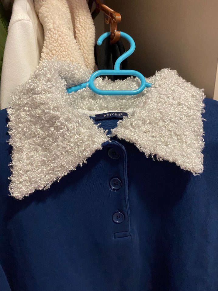 Düğmeli Mavi Kadın Sweatshirt - Görsel 2