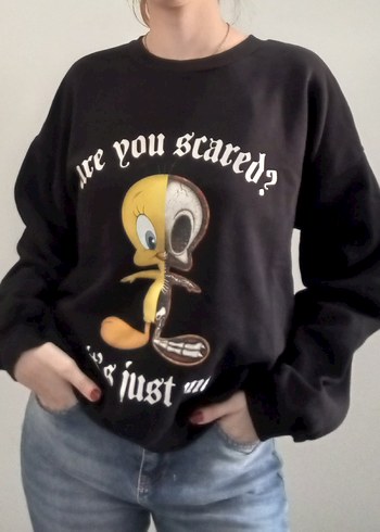 Siyah Baskılı Kadın Sweatshirt