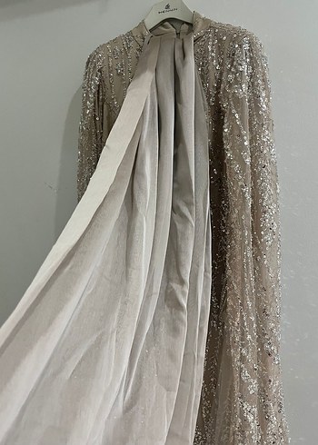 Bej Tesettür Abiye Elbise - Görsel 7