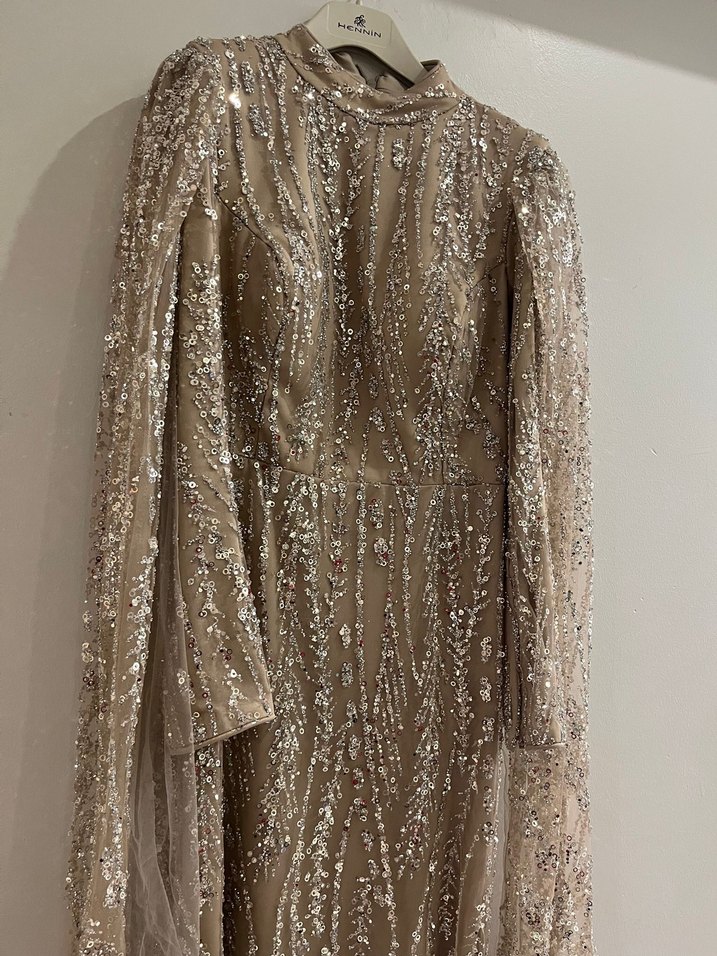 Bej Tesettür Abiye Elbise - Görsel 2