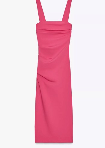 Zara Fuşya Drapeli Uzun Kadın Elbise - Görsel 4