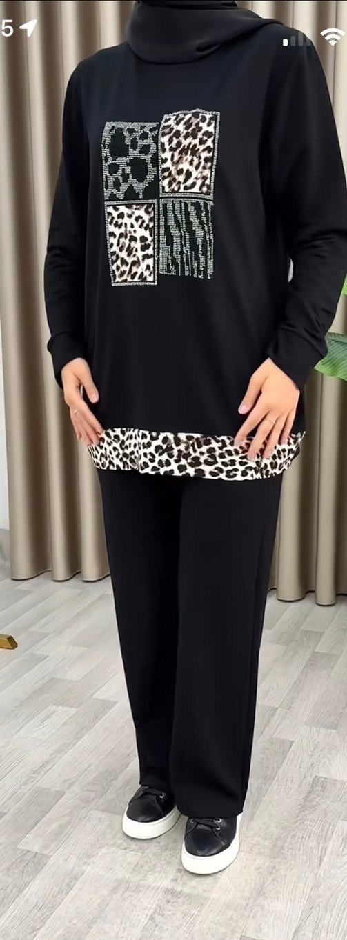 Mercan Moda Siyah Kadın Bol Kesim Uzun Kollu Takım - Görsel 2