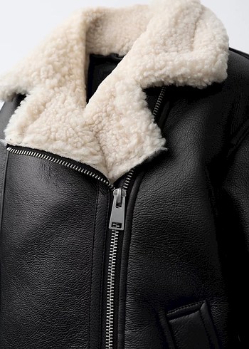 Zara Kürklü Siyah Deri Biker Ceket - Görsel 3