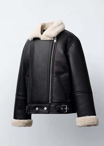 Zara Kürklü Siyah Deri Biker Ceket - Görsel 2
