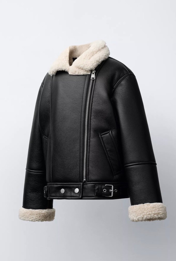 Zara Kürklü Siyah Deri Biker Ceket - Görsel 2