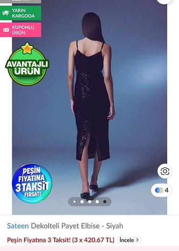 Saten Saten V Yaka Siyah Payetli Uzun Elbise
