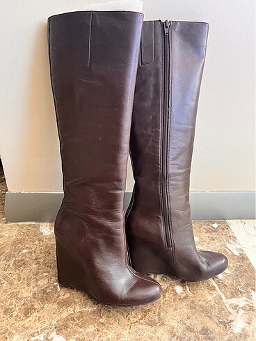 37 Beden kahverengi Renk Nine west kadin yeni deri dolgu topuk cizme