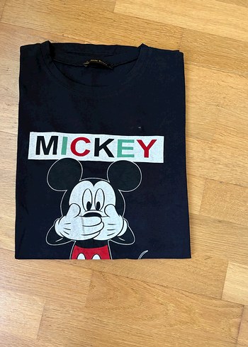 l Beden Siyah Mickey Baskılı Oversize L/M Kadın Tişört
