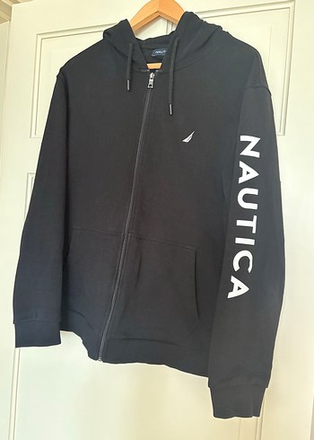 Nautica Erkek Siyah Kapusonlu Fermuarli Sweatshirt