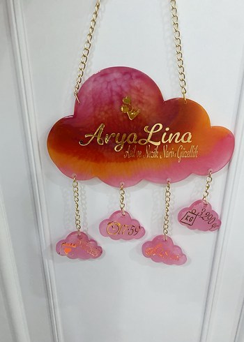 Pembe Bulut Desenli Zincirli Bebek Kapı Süsü - Görsel 4