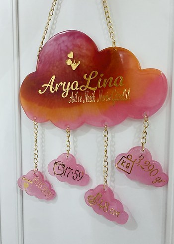 Pembe Bulut Desenli Zincirli Bebek Kapı Süsü - Görsel 3