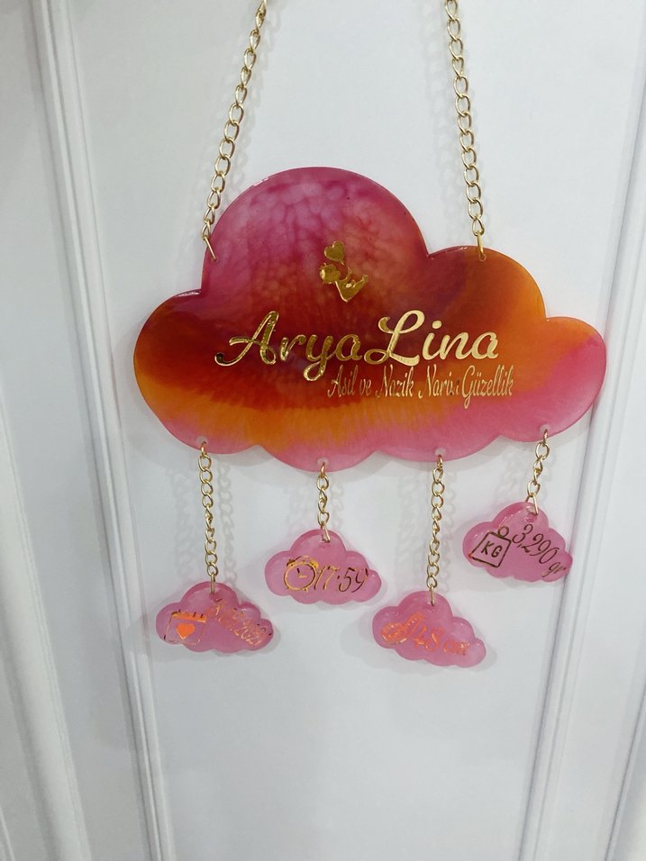 Pembe Bulut Desenli Zincirli Bebek Kapı Süsü - Görsel 4