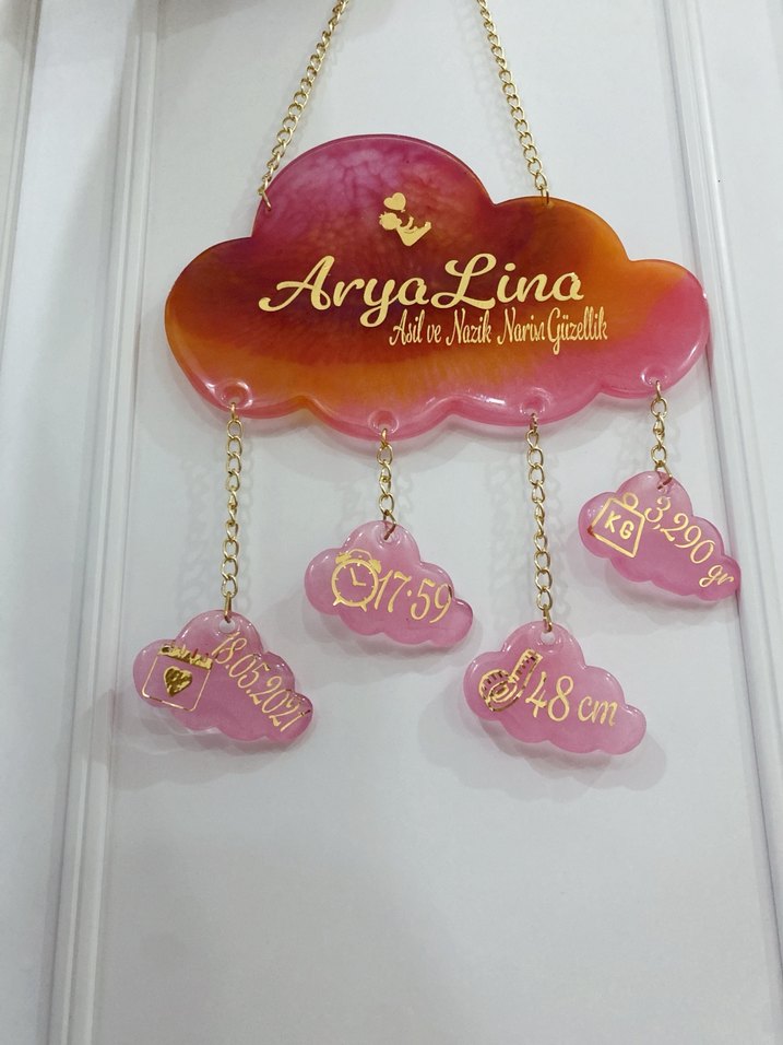 Pembe Bulut Desenli Zincirli Bebek Kapı Süsü - Görsel 2