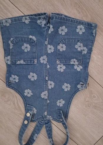 24-36 Ay Beden Kız Çocuk Mavi Çiçekli Denim Tulum