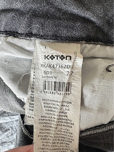 27 Beden gri Renk KOTON dar paça pantolon -Kate Jean