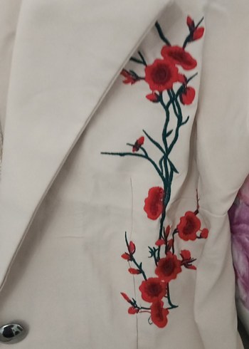 Nakışlı Düğmeli Kolsuz Bej Blazer - Görsel 7