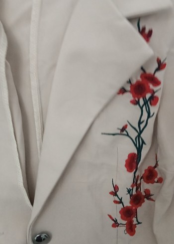 Nakışlı Düğmeli Kolsuz Bej Blazer - Görsel 6