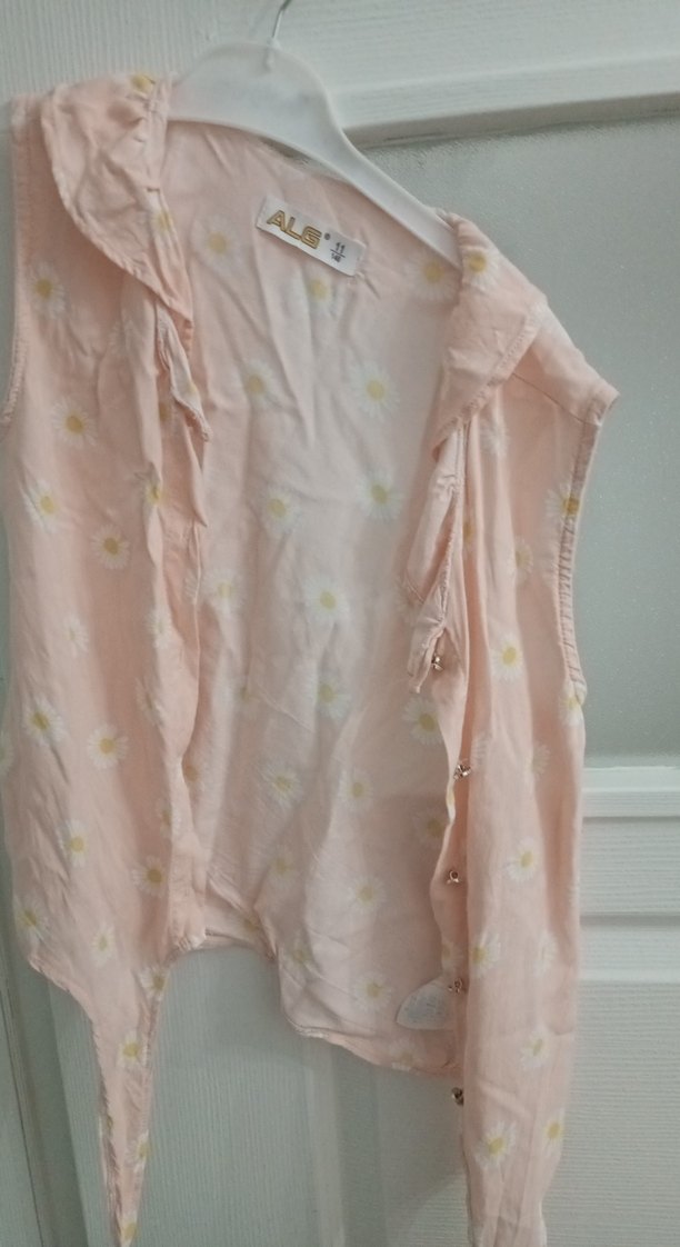 Kız Çocuk Pembe Kolsuz Fırfırlı Bluz - Görsel 2