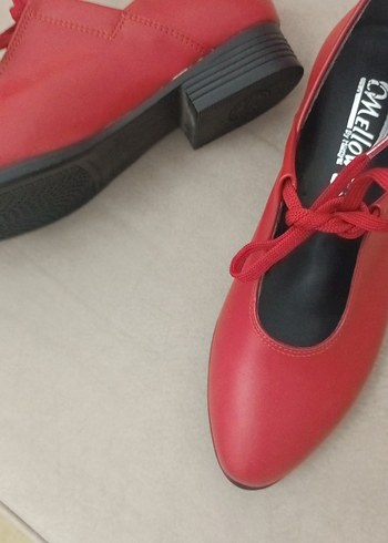 Kırmızı Topuklu Kadın Babet Ayakkabı - Görsel 9