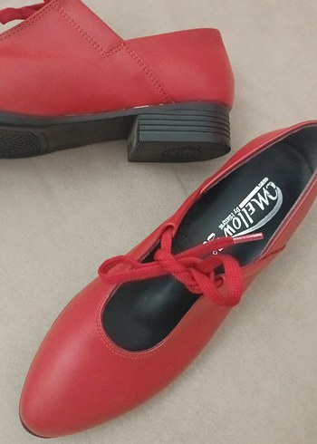 Kırmızı Topuklu Kadın Babet Ayakkabı - Görsel 7