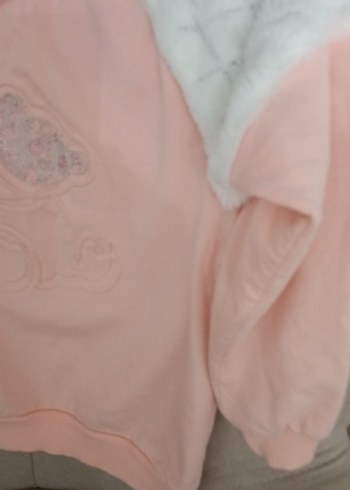 Kız Çocuk Pembe Peluş Detaylı Sweatshirt - Görsel 5