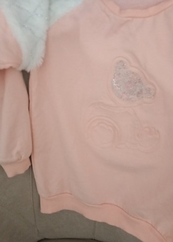 Kız Çocuk Pembe Peluş Detaylı Sweatshirt - Görsel 3