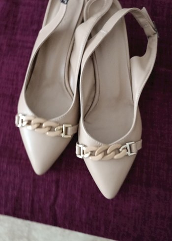 Bej Deri Stiletto Topuklu Kadın Ayakkabı - Görsel 3