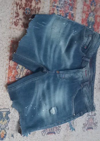 48 Beden mavi Renk Lacivert Düğmeli Mini Kot Şort